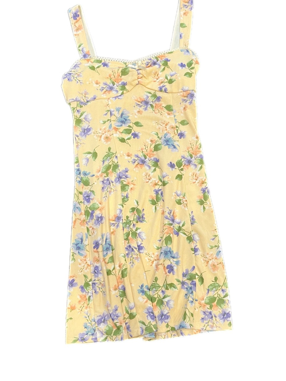 Thirt/Thirty LA small Yellow Floral Slip Dress with Blue & Green Blooms
